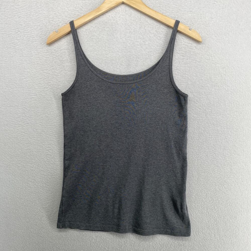 EILEEN FISHER Tank Top M Organic Cotton Ribbed Jersey Cami Slim Melange Gray
